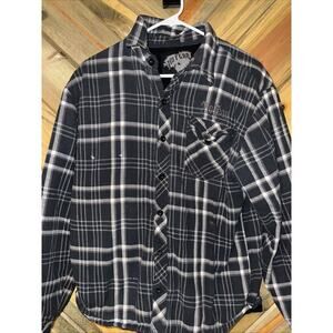 Vintage Y2K No Fear Men's M Button Up flannel Jacket Gray Plaid